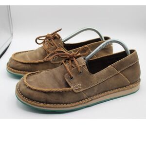 Ariat Cruiser Brown Leather Boat Shoes Teal Sole 10023017 Womens 11B